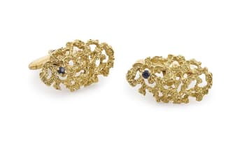 Pair of gold and blue sapphire gentleman's cuff links, designer E Tiessen, 1970s