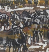 Gordon Vorster; A Herd of Wildebeest in a Landscape