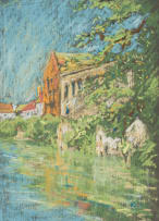Clément Sénèque; Village on a River (probably L’Isle-Adam on the River Oise)