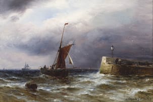 Gustave de Breanski; Sailboat in a Stormy Sea