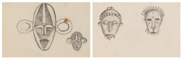 Alexis Preller; Baboa Mask, Belgian Congo; Gold Ornaments, Gold Coast, sketches , two