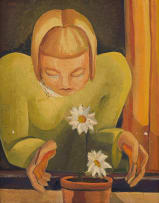Judith Gluckman; Girl with Pot of Daisies