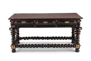 A Portuguese rosewood and brass-mounted writing table, 19th century