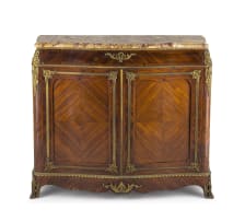 A French rosewood and brass-mounted marble-topped side cabinet, 19th century
