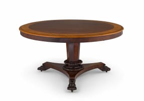 An early Victorian mahogany and satinwood dining table