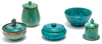A Ceramic Studio blue and green-glazed bowl and cover, 1935