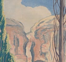 Jacob Hendrik Pierneef; Landscape with Cliffs with Cypress Trees