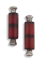 A Victorian red-glass and silver-mounted double-ended scent bottle, maker's mark C**, Birmingham, 1876