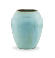 A Linn Ware mottled celadon-and-russet-glazed vase