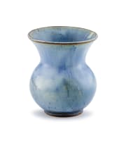 A miniature Linn Ware mottled blue-and-russet-glazed vase