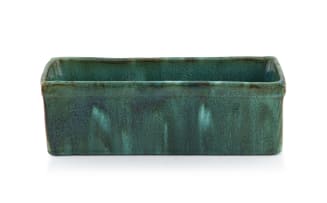 A Linn Ware mottled green, white, blue-and-russet-glazed trough