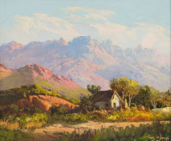 Tinus de Jongh; Landscape with Mountains and Cottage