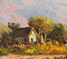 Tinus de Jongh; Landscape with Mountains and Cottage