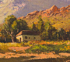Tinus de Jongh; Mountain Landscape with Small Cottage