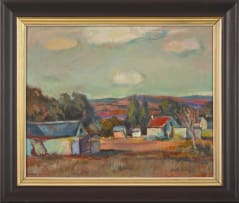 Herbert Coetzee; Landskap met Plaasgeboue (Oos-Transvaal), (Landscape with Farm Buildings, Eastern Transvaal)