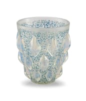 A René Lalique 'Rampillon' opalescent, blue and clear glass vase designed 8 March 1927