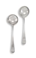 A pair of George III silver sauce ladles, maker's mark indistinct, London, 1784