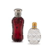 A Victorian red-glass and silver-gilt-mounted scent bottle, Sampson Mordan & Co, London, 1856