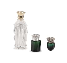 An Edward VII green-glass and silver-mounted scent bottle, C C May & Sons, Birmingham, 1906