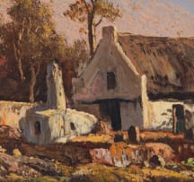 Tinus de Jongh; Cottage with Tall Trees in Mountain Landscape (Near Barrydale)