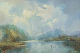 Gabriel de Jongh; Landscape with Lake and Cloudy Sky