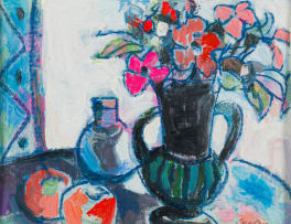 Herbert Coetzee; Still Life with Flowers in Amphora-Shaped Vase