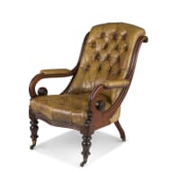A Victorian mahogany and leather library chair