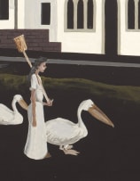 Fred Page; Untitled (Figures with Brooms and Pelicans)
