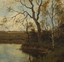 Tinus de Jongh; Landscape with Pond and Trees