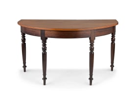 A Cape fruitwood and stinkwood half moon table, 20th century