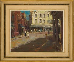 Adriaan Boshoff; Street Scene with Figures and Pavement Café