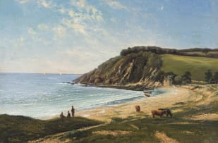Octavius Thomas Clark; Figures and Cattle in a Coastal Landscape