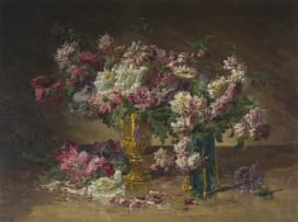 French School 18th Century; Flowers in a Brass Vase