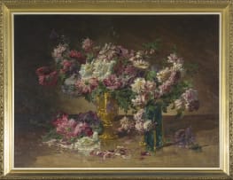French School 18th Century; Flowers in a Brass Vase