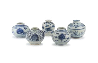 Five Chinese blue and white jarlets, Yuan Dynasty