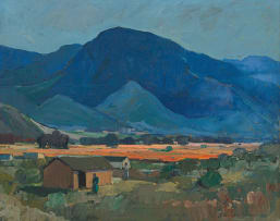 Piet van Heerden; Mountain Landscape with Dwellings
