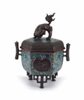 A Japanese bronze and cloisonné enamel koro and cover, Meiji period, circa 1860