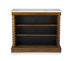 A Victorian walnut and rosewood marble-topped open bookcase
