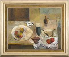 Cecil Skotnes; Still Life with Vessels and Fruit on a Table