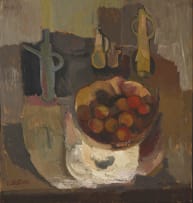 Cecil Skotnes; Still Life with Peaches in a Bowl and Vessels on a Table