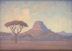 Jacob Hendrik Pierneef; Landscape with Koppie and Thorn Trees, recto; Mountain Landscape, verso