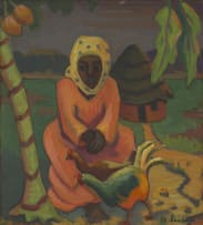 Maggie Laubser; Woman with Chickens beneath a Paw-Paw Tree