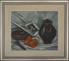 Irma Stern; Still Life with Jar, Books and Oranges