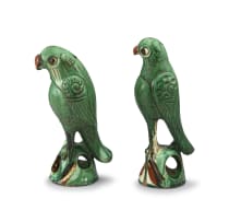 Four Chinese green-glazed parrots, Qing Dynasty, 19th century