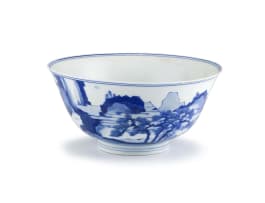 A Chinese blue and white 'Master of the rocks' style bowl, Qing Dynasty, Kangxi period, 1662-1722