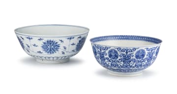 A Chinese blue and white 'lotus' bowl, Qing Dynasty, 18th century
