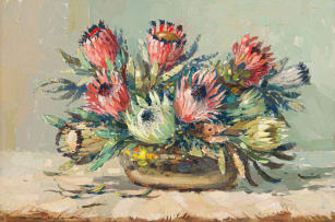 Wessel Marais; Vase of Proteas