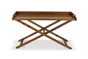 A cedarwood and fruitwood tray-on-stand manufactured by Pierre Cronje, 20th century