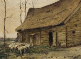 Tinus de Jongh; Dutch Barn with Sheep