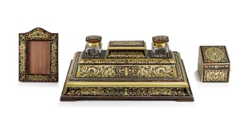 A late Victorian tortoiseshell and brass-mounted ink stand, JC Vickery, 179, 181, 183, Regent Street, W1